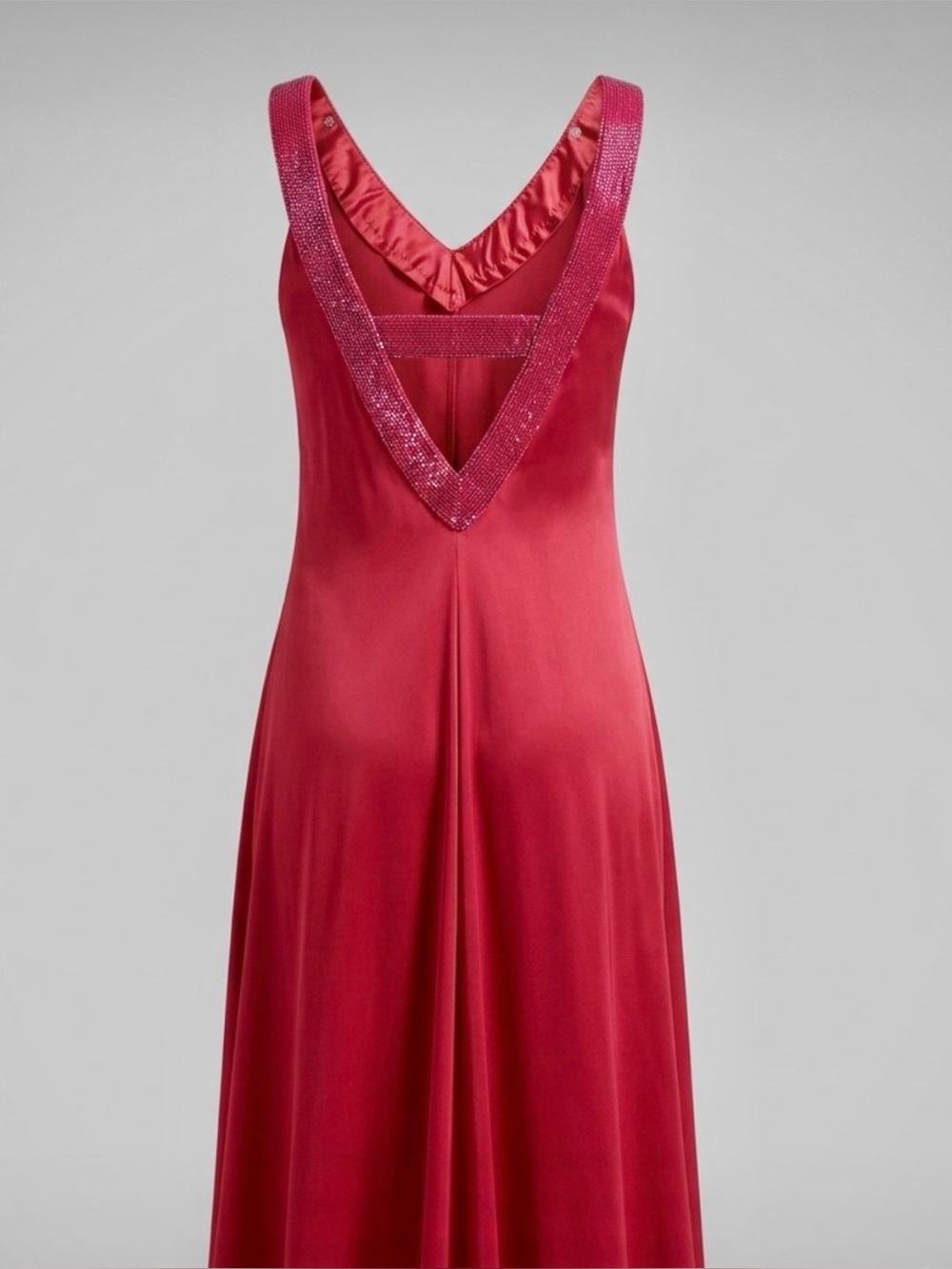 Armani Collezioni Vintage Beaded Low V-Back Red Midi Dress - Sz 6 (IT 42)